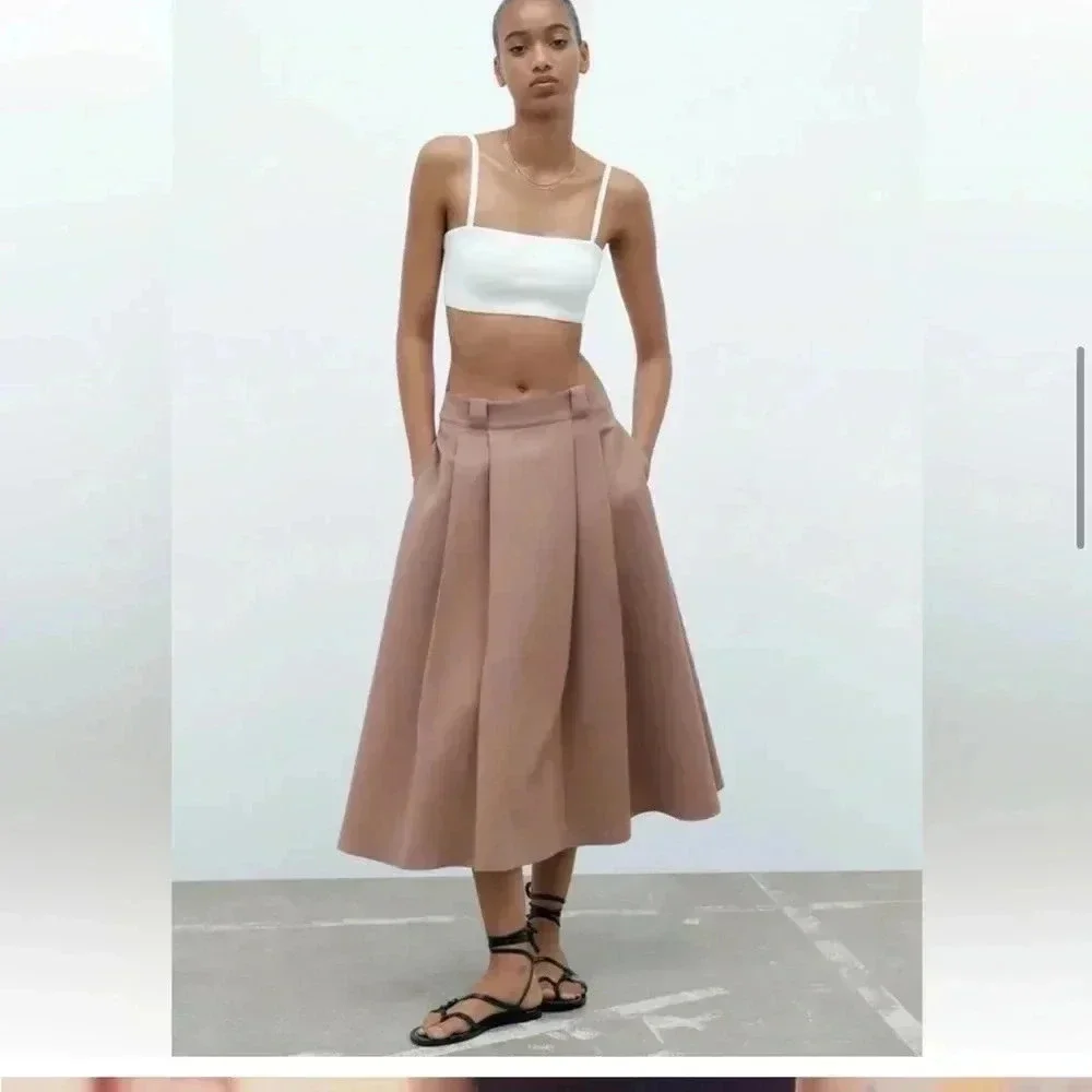 Zara midi pleat detail pink skirt - Picture 6 of 14